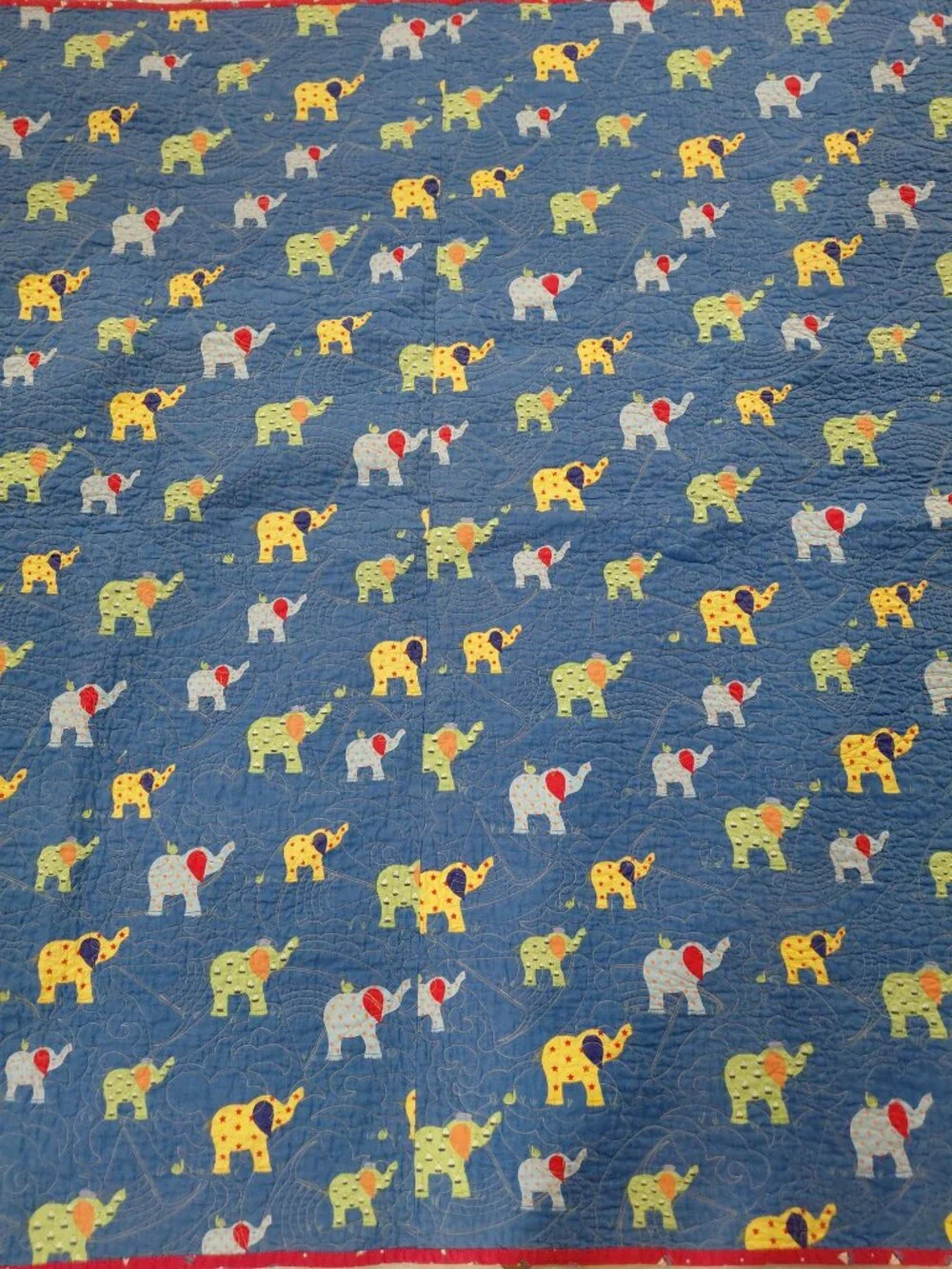 Kids Quilt Throw Blanket Handmade Red Blue Elephant